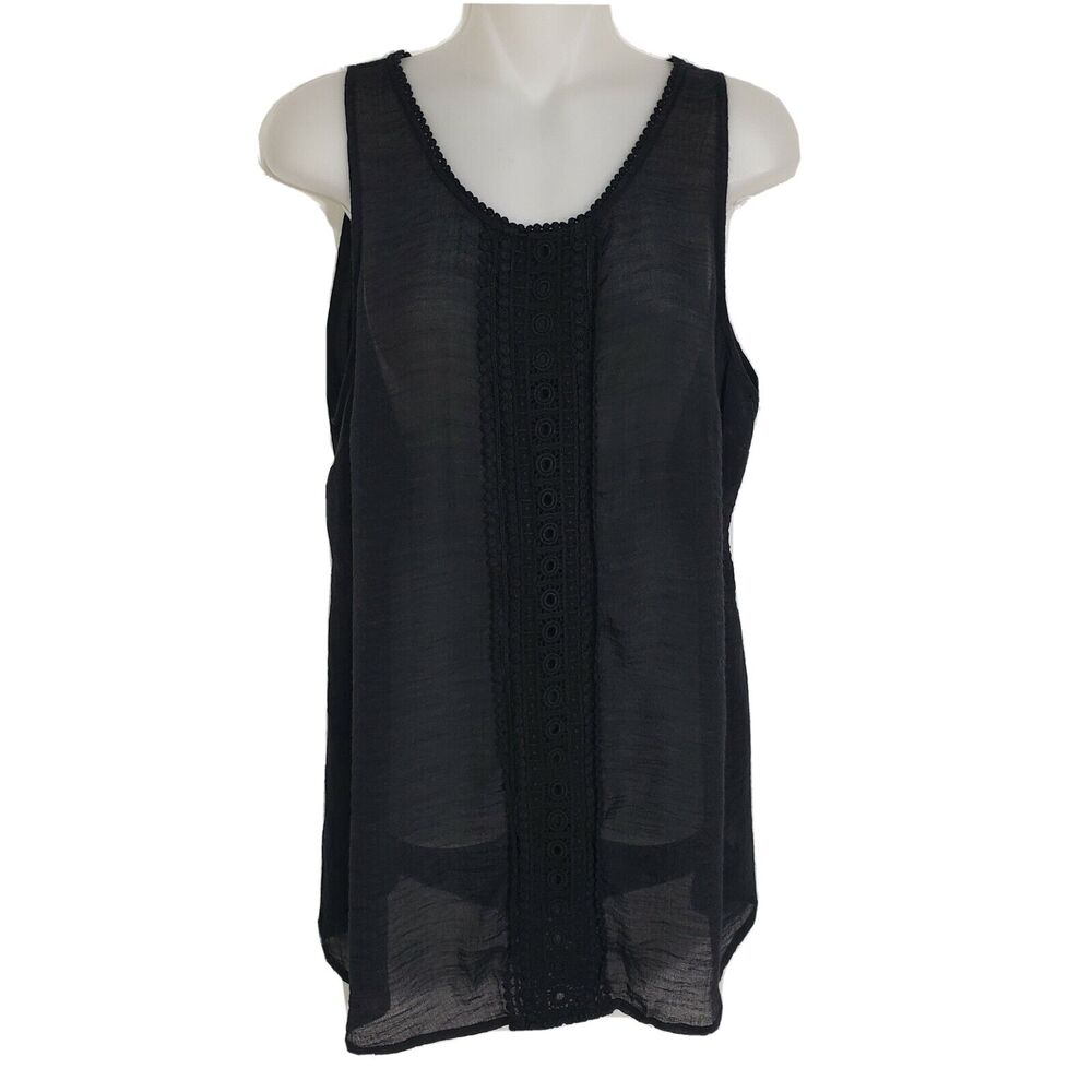 Liz Lange Maternity Top Medium Black Sleeveless Front Lace Detail Ties Pom Pom